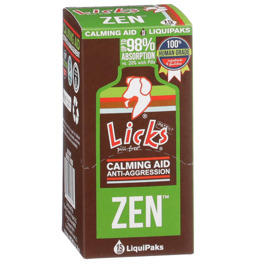 Licks Pill Free Zen Dog Calming - Calming Aid Supplements for Aggressive Behavior & Nervousness - Treats for Stress Relief & Dog Health - Gel Packets - Roasted Chicken Flavor, 15 Use