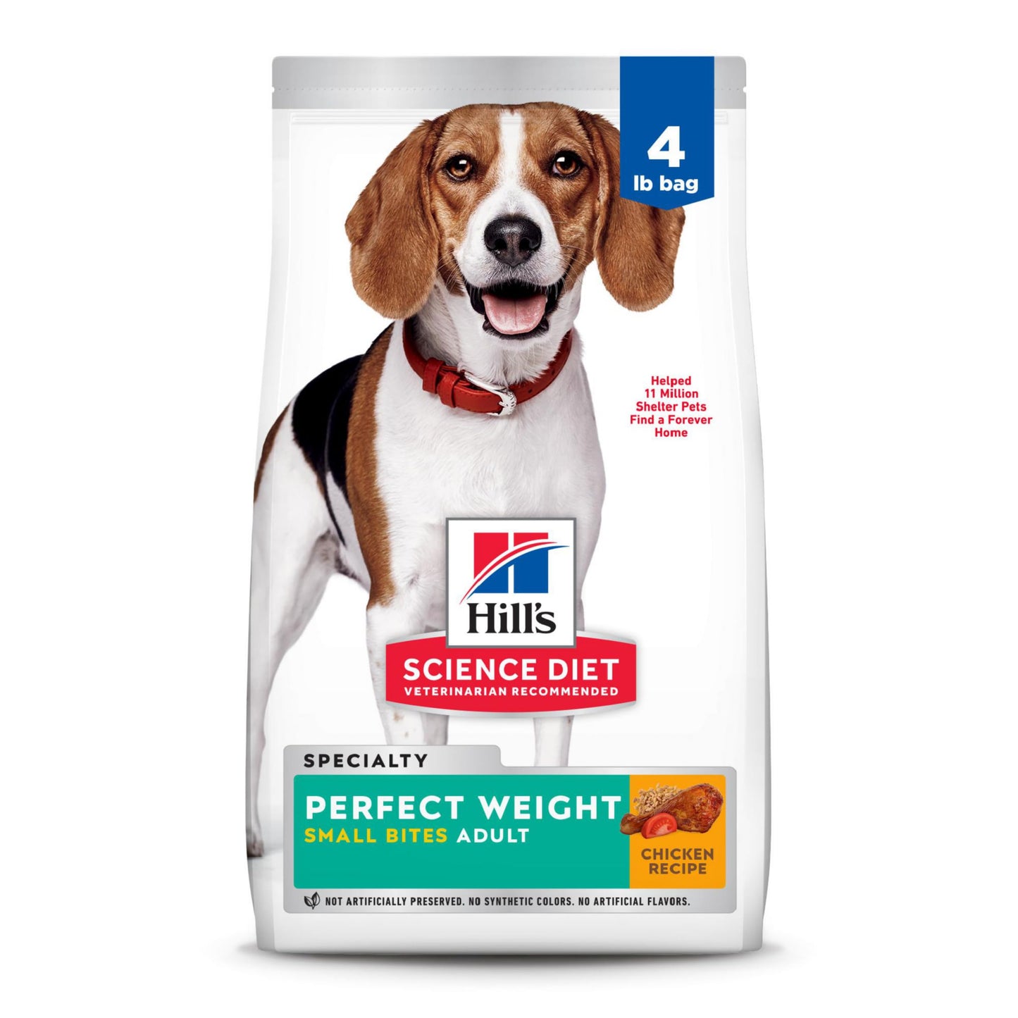 Hill's Science Diet Perfect Weight, Adult 1-6, Weight Management Support, Small Kibble, Dry Dog Food, Chicken Recipe, 4 lb Bag