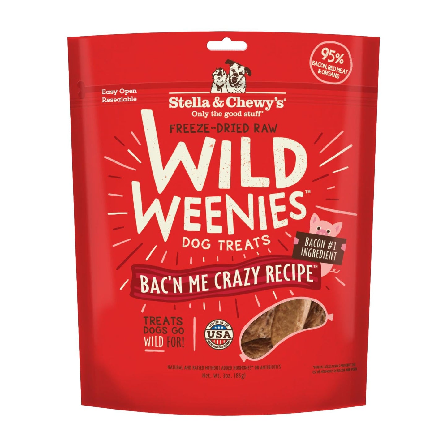Stella & Chewy's Freeze-Dried Raw Wild Weenies Dog Treats - High-Protein Training Treats for Dogs & Puppies - All-Natural Bacon Recipe with 95% Meat & Organs - USA Made - 3 oz Bag