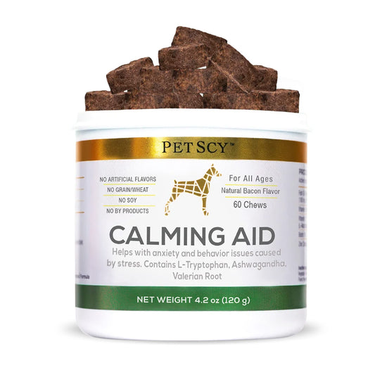 Petscy - Calming Chews for Dogs, Natural Dog Calming Chews with GABA and Lemon Balm for Stress & Anxiety Relief, Bite Sized Dog Anxiety Chews, Calming Dog Treats, 120g