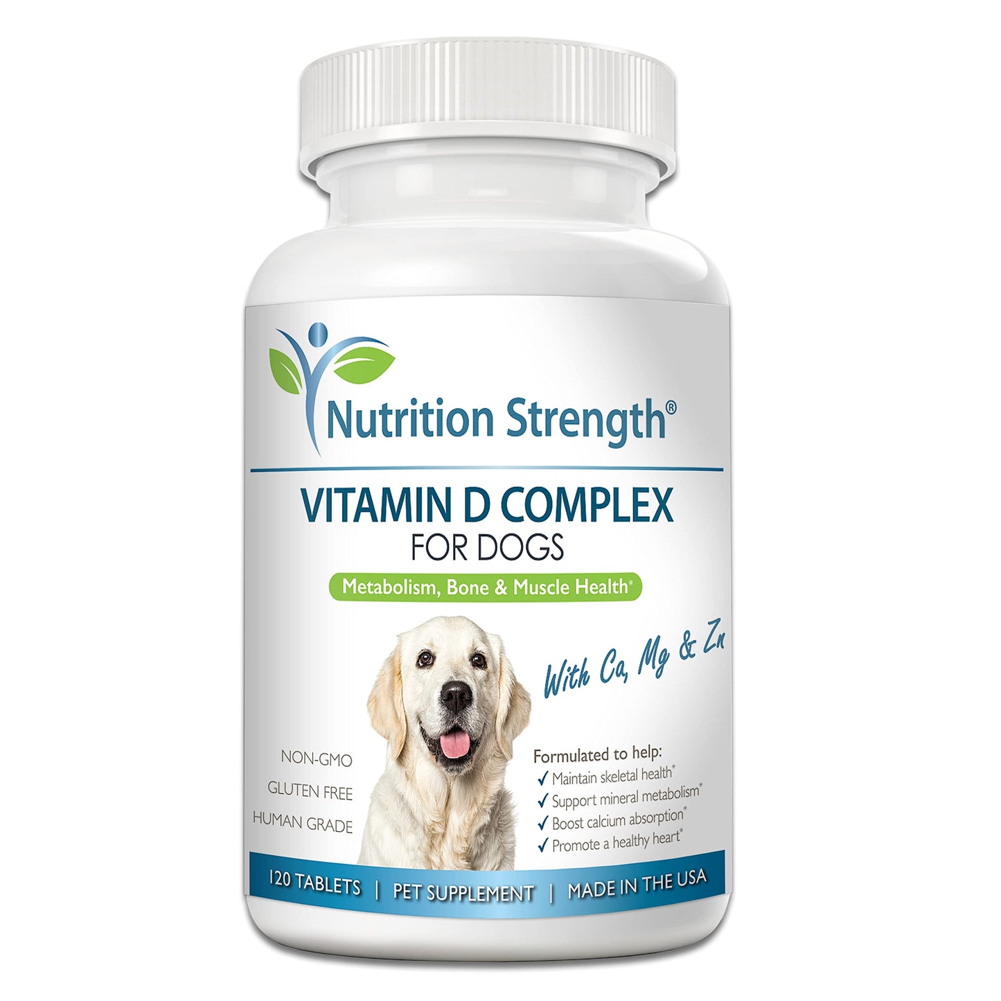 Nutrition Strength Vitamin D for Dogs with Calcium, Magnesium and Zinc to Support Strong Teeth, Bones and Muscles, Promote Mineral Metabolism and a Healthy Immune Function, 120 Chewable Tablets