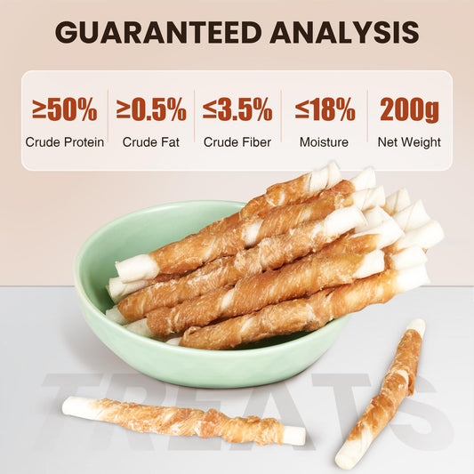 LISPOO Likable High-Protein Chicken-Wrapped Chew Sticks for Dogs – Grain-Free Dental Treats with Real Meat, Low-Fat Puppy & Adult Snacks, Portable 200g Training Rewards