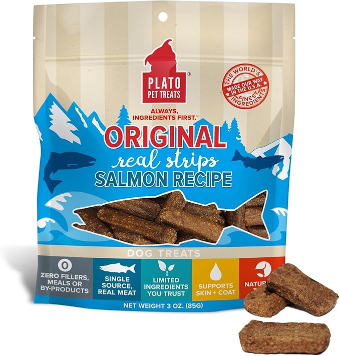 PLATO Original Real Strips Salmon 3oz, Natural (850002221497)