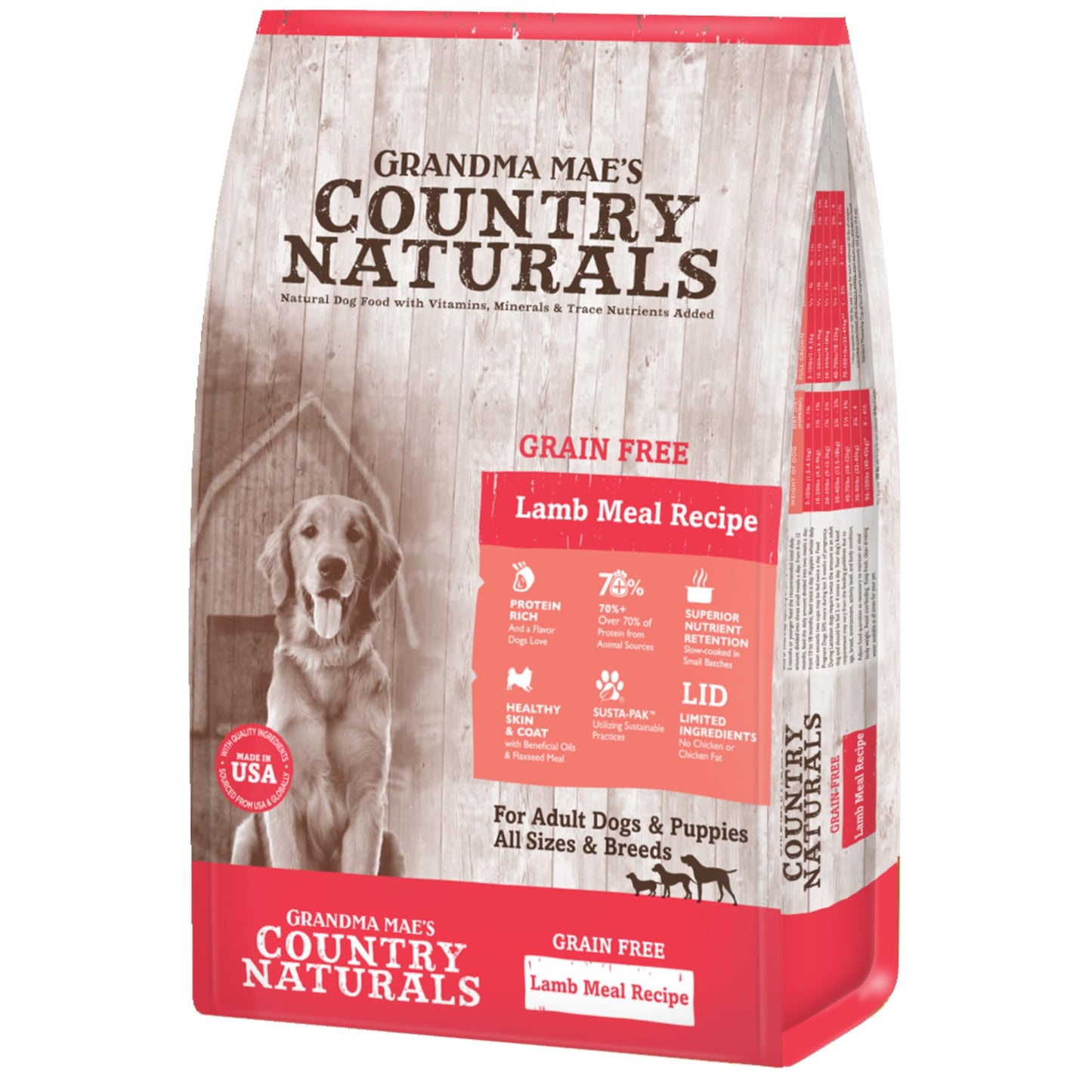 Grandma Mae’s Country Naturals Dry Dog Food, Grain Free Formula, Lamb, Slow Cooked & Nutrient Dense, Made in USA, 12 LB Bag