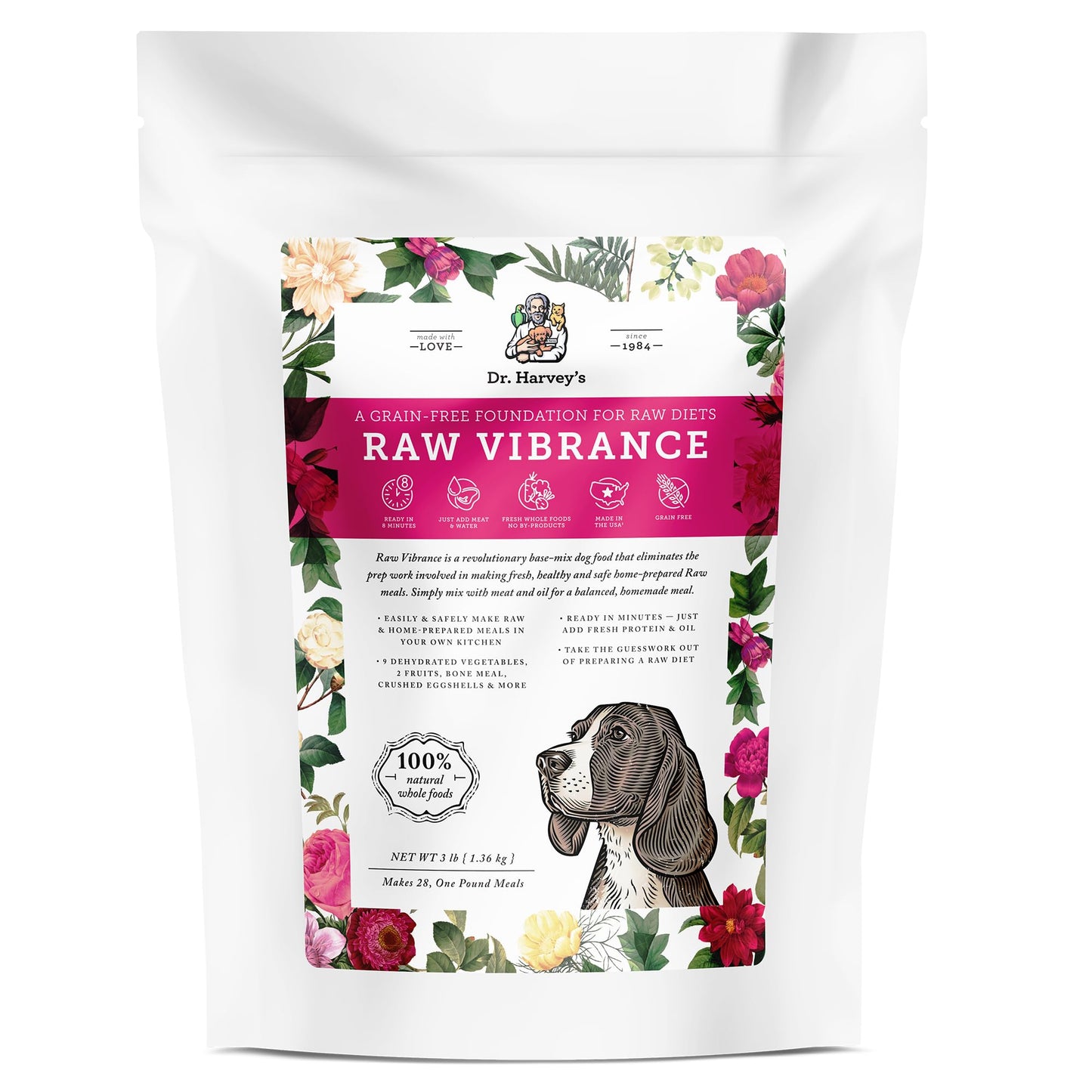 Dr. Harvey's Raw Vibrance Dog Food, Human Grade Dehydrated Base Mix for Dogs, Grain Free Raw Diet (3 Pounds)