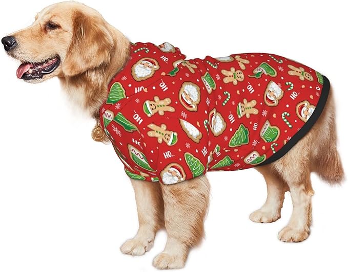 Santa Claus with Gingerbread Man Hoodie,Christmas Cosplay Dog Clothes with Pocket and Hat Winter Clothes Sweaters XXX-Large