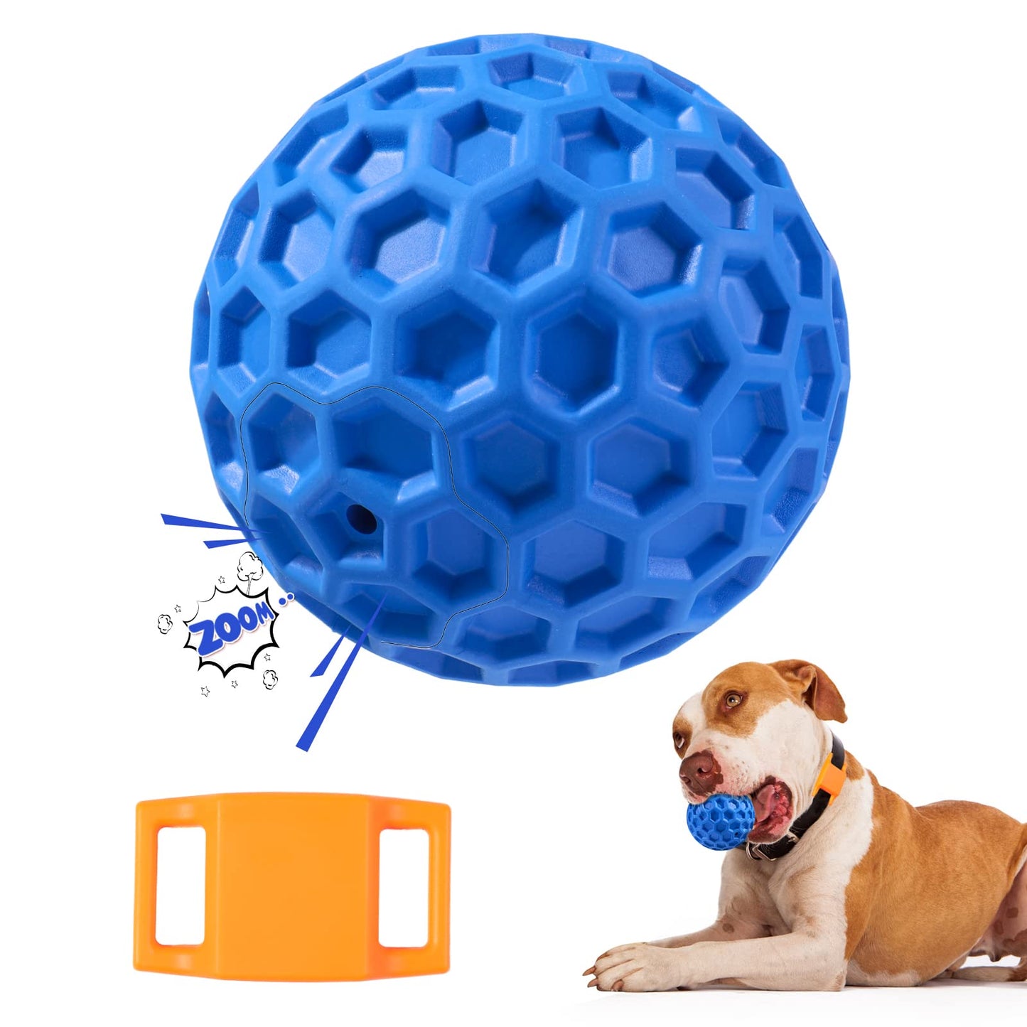 Putago Squeaky Dog Balls, Indestructible Dog Toys for Aggressive Chewers Large/Medium Breed, Natural Rubber Interactive Chew Toys for Teeth Clean, Relieves Anxiety (Blue)