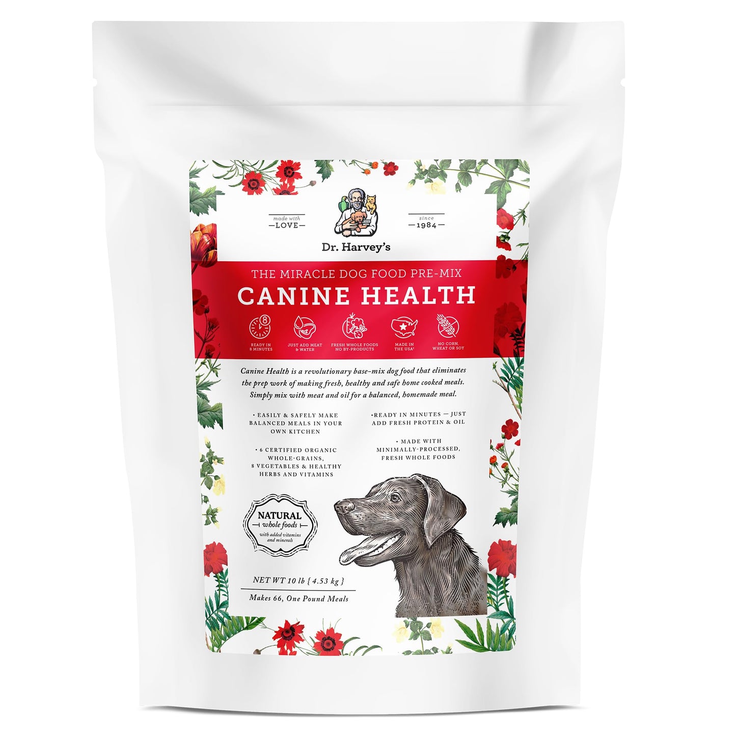 Dr. Harvey's Canine Health Miracle Dog Food, Human Grade Dehydrated Base Mix for Dogs with 9 Vegetables and 6 Organic Whole Grains (10 Pounds)
