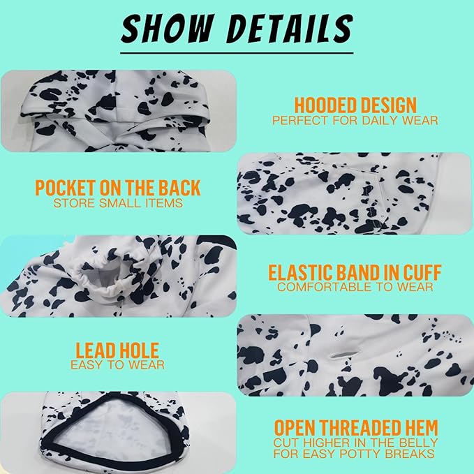 Dalmatian Hoodie, Cute Halloween Cosplay Winter Costume With Pocket, Dalmatians Print Clothes for Medium Large Dogs, Xx-Large