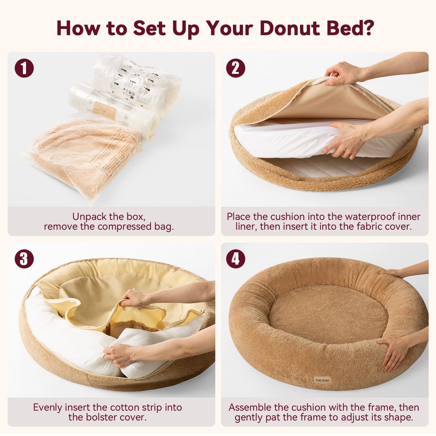 Calming & Cooling Donut Dog Bed for Medium Size Dog – Memory Foam Round Plush Pet Mat for Anti-Anxiety. Waterproof Comfort Pet Bed w/Faux Fur, Non-Slip Bottom & Removable Washable Cushion for Couches