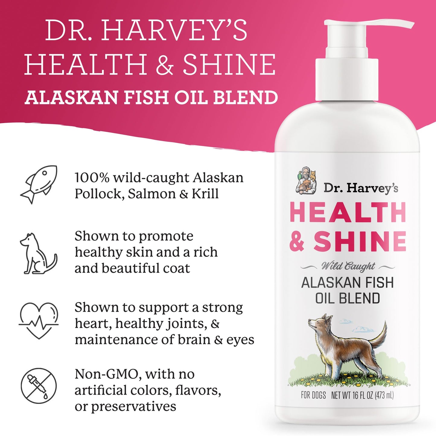 Dr. Harvey's Health & Shine Alaskan Fish Oil Blend for Dogs - Supports Healthy Heart, Brain, and Eyes (16 fl. oz.)