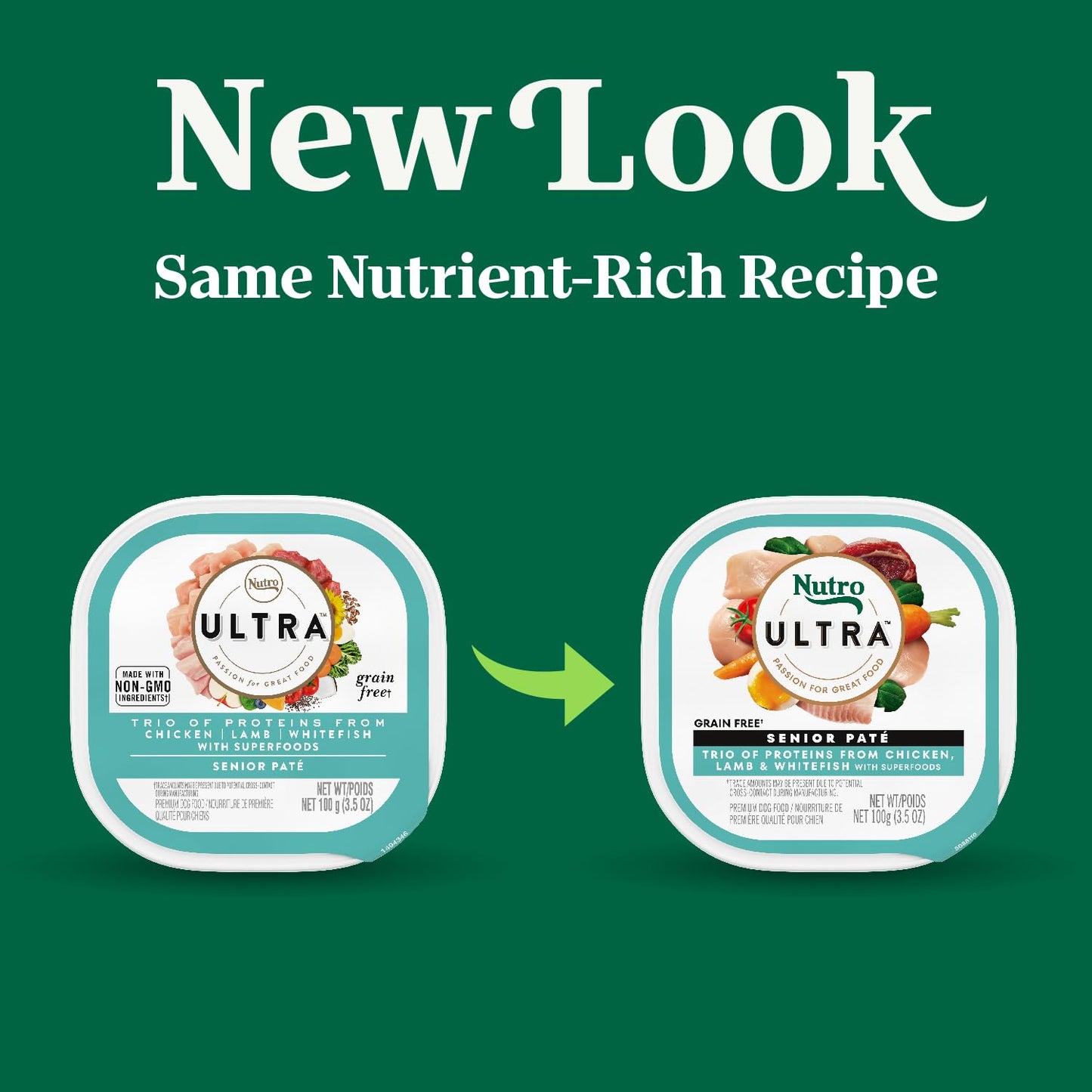 Nutro Ultra Wet Dog Food Senior Pate Trio of Proteins Chicken, Lamb & Whitefish, 3.5 oz. Trays (24 Count, Pack of 1)