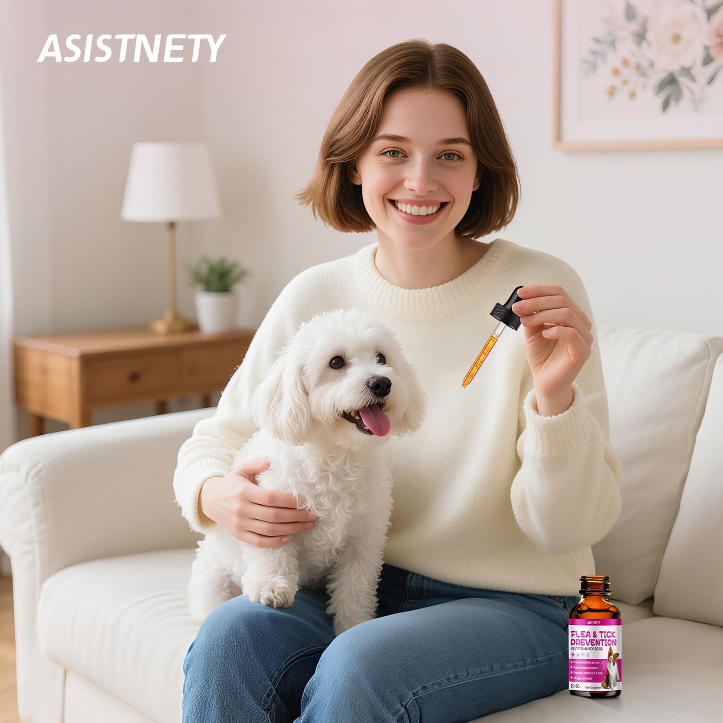 ASISTNETY Flea & Tick Support for Dogs, Natural Dog Flea Liquid Drops, Flea & Tick Supplement with Vitamins & Fish Oil for Dogs