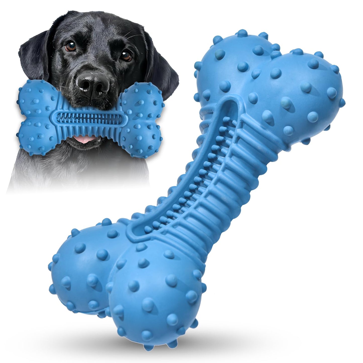 Ouilter Dog Toys for Aggressive Chewers, Chew Toys for Medium Large Dogs, Durable Natural Rubber Toys with Bacon Flavor, Indestructible Dog Toy,Blue