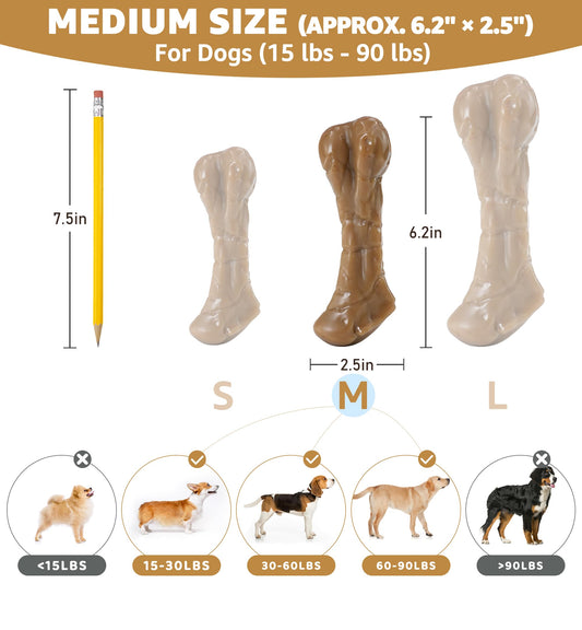 IPTPAS Tough Dog Chew Toy Infused with Real Cowhide, Long-Lasting Beef Flavor, Indestructible Nylon Bone Toy for Aggressive Chewers, Dental Care, Multiple Size Options for All Breeds (Medium)