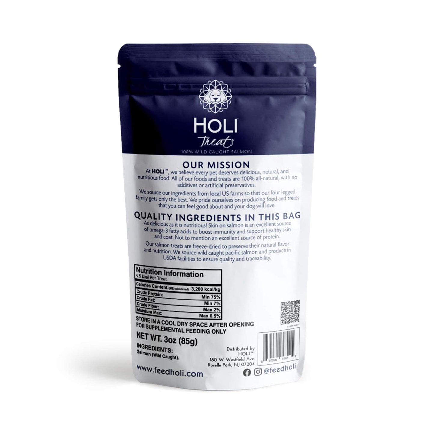 HOLI Freeze Dried Salmon Dog Treats - with Omega 3 and 6 Fish Oil - All Natural - Human Grade - Wild Caught Salmon with Skin - Made in USA - Grain Free - Diabetic Friendly