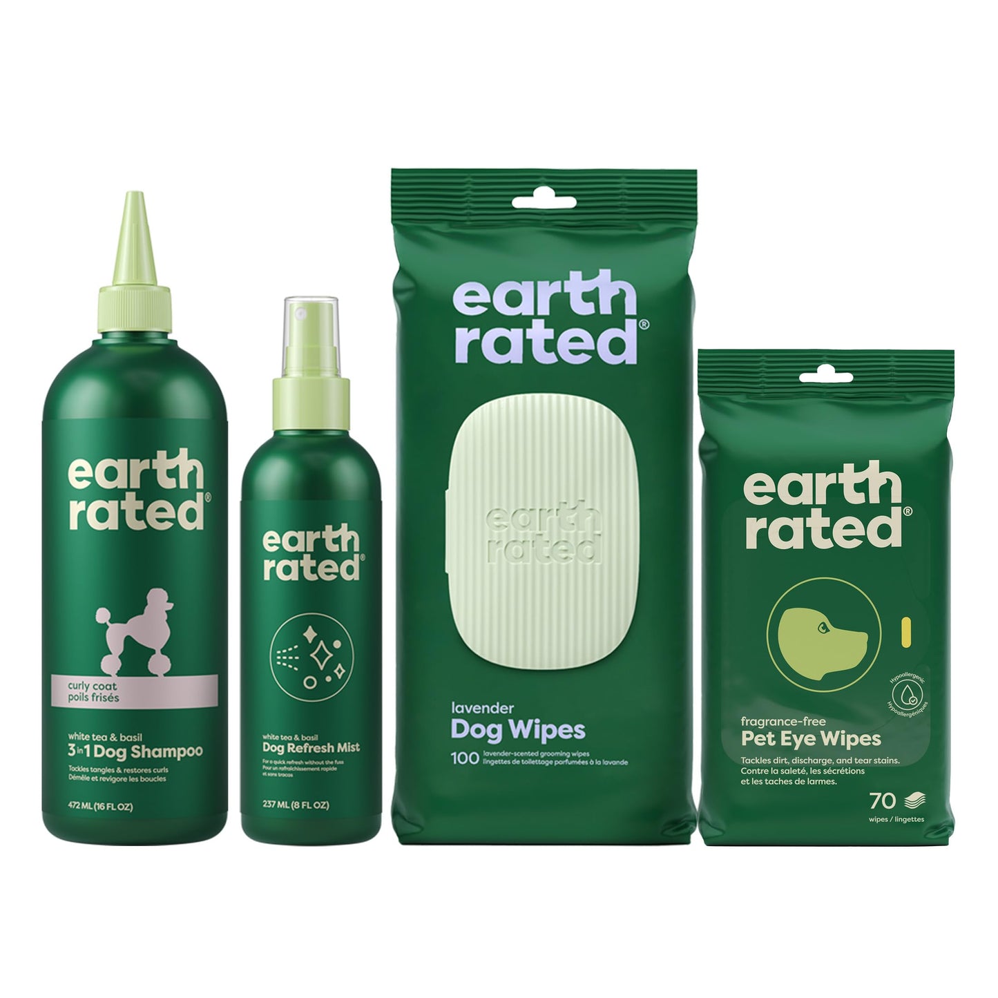 Earth Rated Curly Coat Essentials - Dog Shampoo, Grooming Wipes, Refresh Mist & Eye Wipes