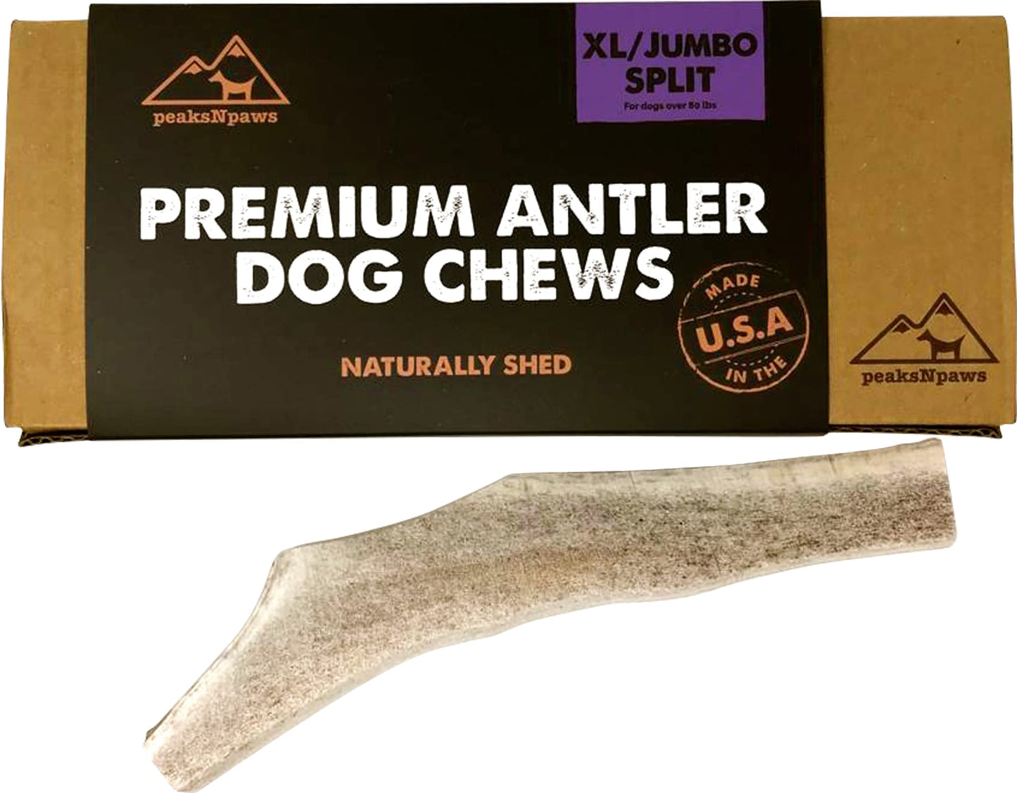 peaksNpaws Premium All-Natural Grade A Split Elk Antlers for Dogs – Naturally Shed in The Rocky Mountains – No Additives, No Preservatives - Healthy and Delicious Treat - Made in USA - XL/Jumbo Split