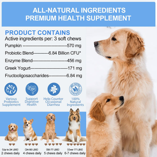 Probiotics for Dogs, 150 Chews Dog Probiotics for Digestive Health, Dog Probiotics Chews with 6 Digestive Enzymes for Gut Health, Diarrhea, Itchy Skin and Itchy Ears Immunity - Lamb Flavor