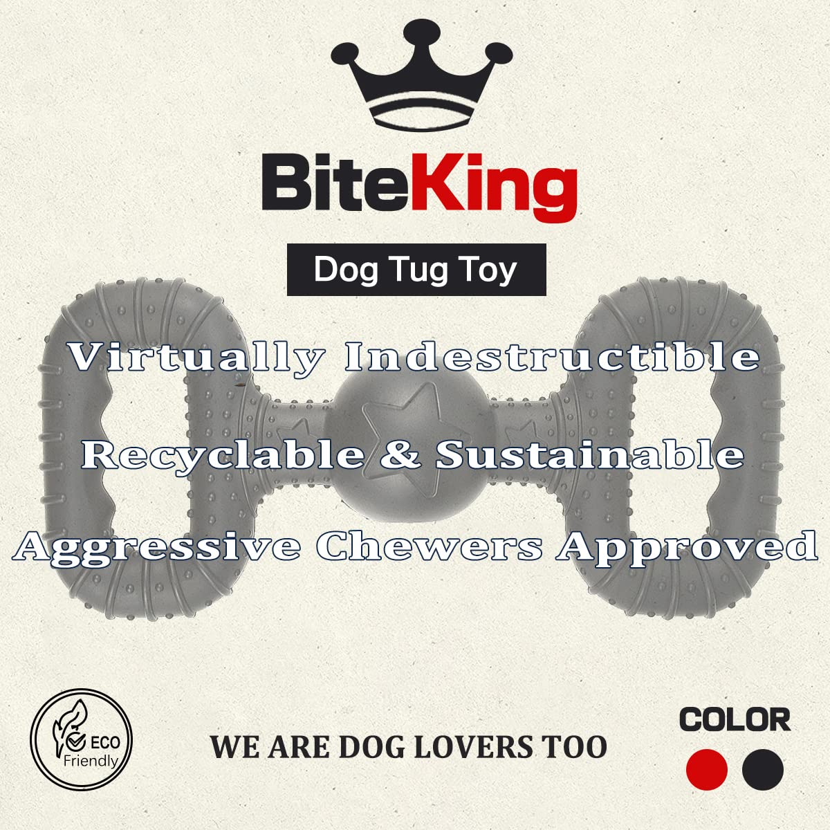 BiteKing Natural Rubber Dog Toys for Large Aggressive Chewers - Lifetime Replacement - Tough Tug War Dog Toy for Large Dogs Tooth Clean, Black