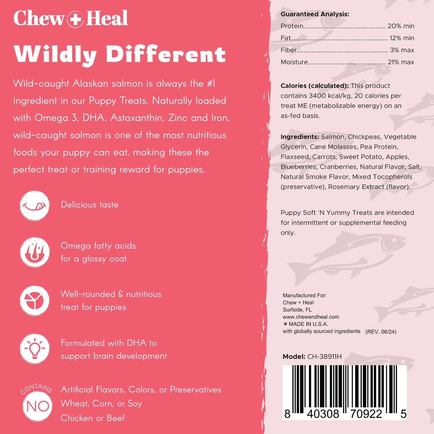 Dog Salmon Jerky for Puppies - 12 oz of Wild Caught Alaskan Salmon Jerky for Puppy Development with Chickpeas, Carrots, Sweet Potato, and Fruit - Made in The USA