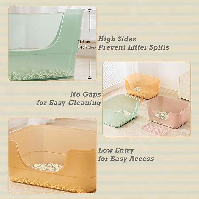 Extra Large Cat Litter Box with Clear Jelly Color,High Sided Litter Box for Big Cats,XL Cat Litter Box for Multiple Cats,Jumbo Cat Litter Box,Giant Kitty Litter Box,Anti-Splashing,Easy to Clean