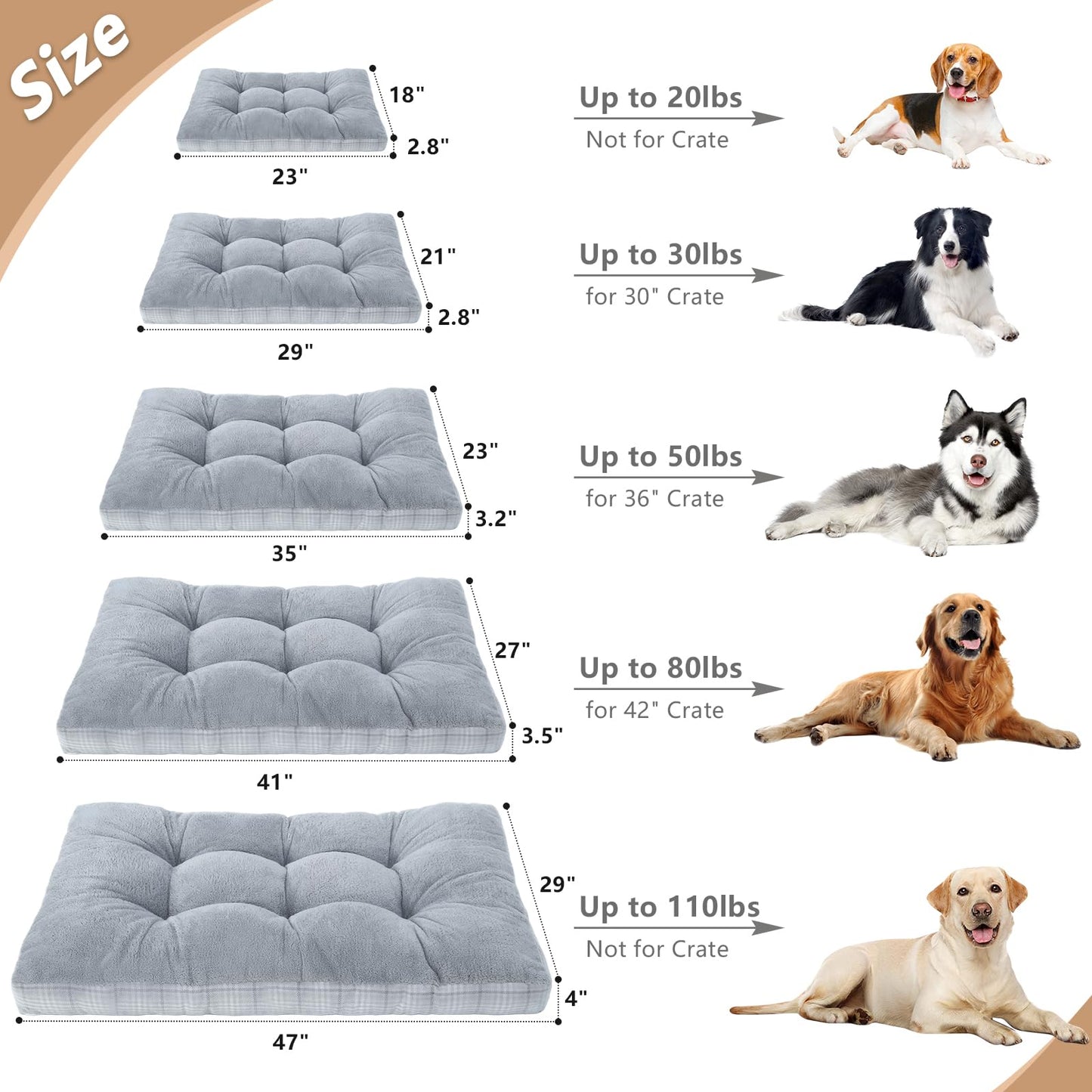 MIHIKK Washable XL Dog Bed for Extra Large Dogs with Anti-Slip Bottom, Premium Foam Pet Pad for Crate for Large Medium Small Sized Puppies, 41" x 27" Gray