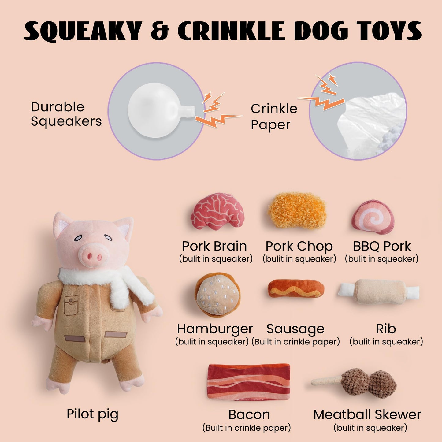 Nocciola Stuffed Pig Dog Toys: Funny Squeaky Crinkle Dog Chew Toys for Small Medium Breed, Plush Puzzle Cognitive Training Pet Enrichment Supplies, Burrow Hide Seek Mental Stimulation Anxiety Relief