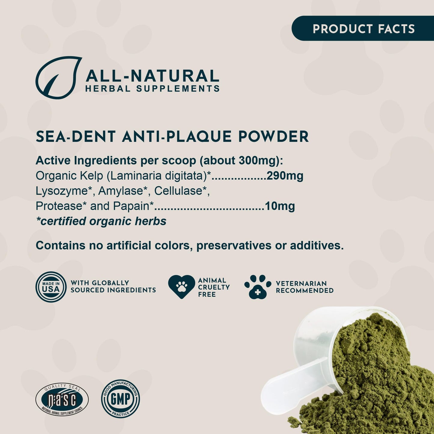 Animal Essentials SeaDent for Dogs - Kelp and Enzymes Plaque, Tartar Control Formula, Alpha Beta Amylase, Cellulase, Marshmallow Root, Slippery Elm Inner Bark, All Natural - 2.5 Oz (Pack of 1)