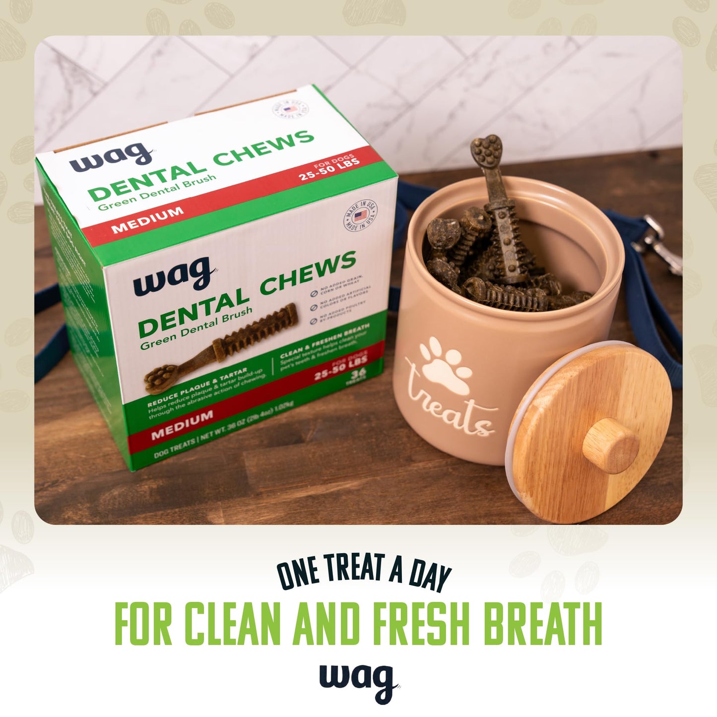 Amazon Brand - Wag Dental Dog Treats to Help Clean Teeth & Freshen Breath - Small, Unflavored, 2.25 pounds, 60 Count (Pack of 1)