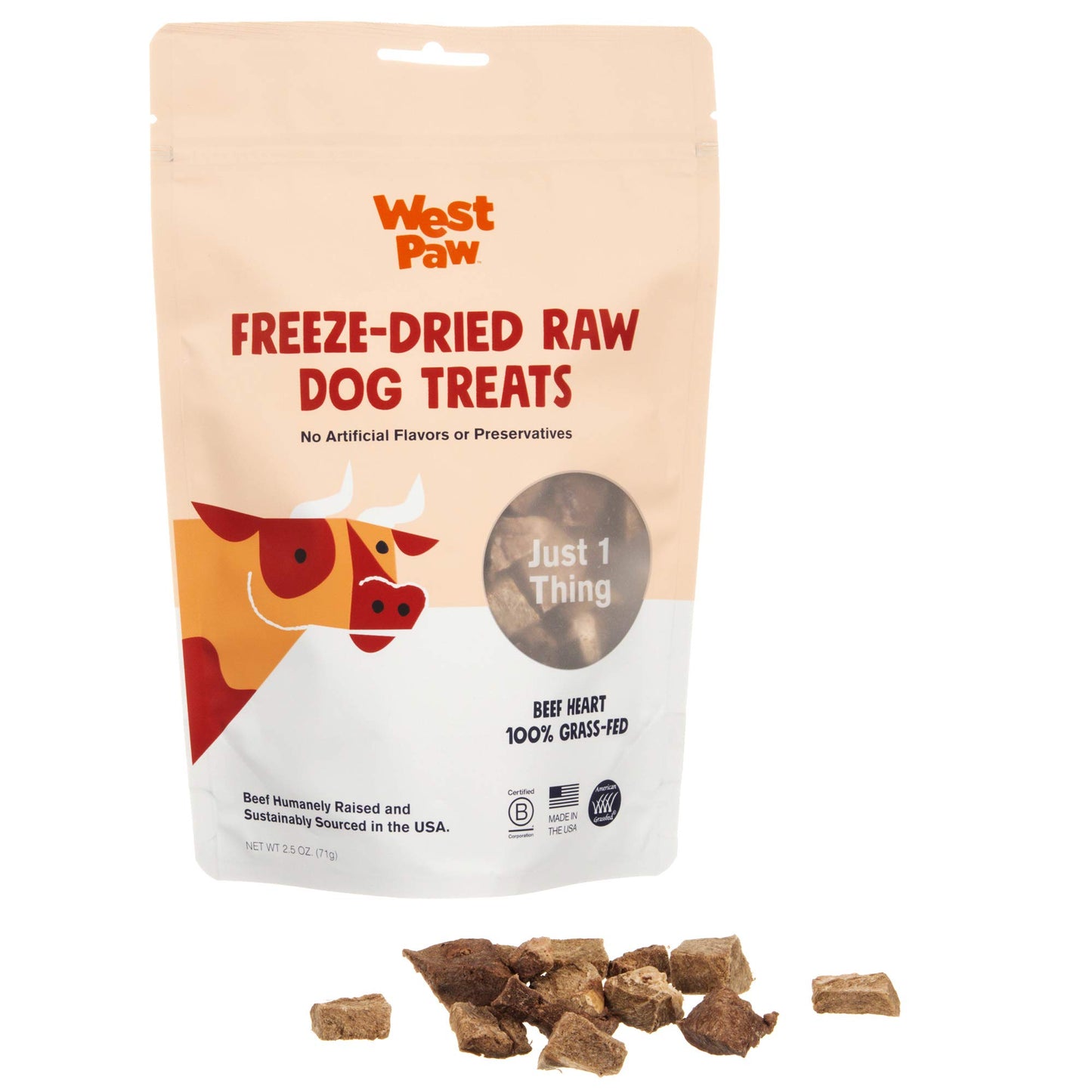 WEST PAW All-Natural Raw Freeze-Dried Dog Treats – Farm-Fresh Beef Heart Training Treats for Dogs with Iron, Folate, B-Vitamins – Wholesome Canine Treat for Puppies, Senior Dogs – 2.5 Oz.