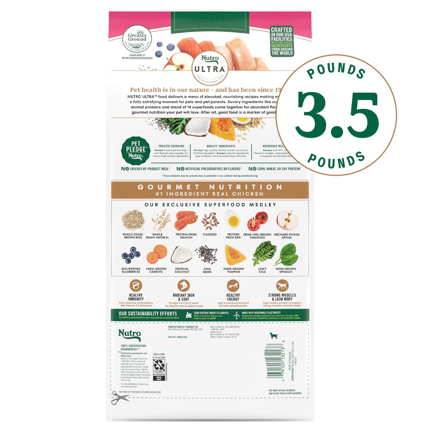 Nutro Ultra Adult Small Breed Dry Dog Food, Chicken, Lamb and Salmon Protein Trio, 3.5 lb Bag