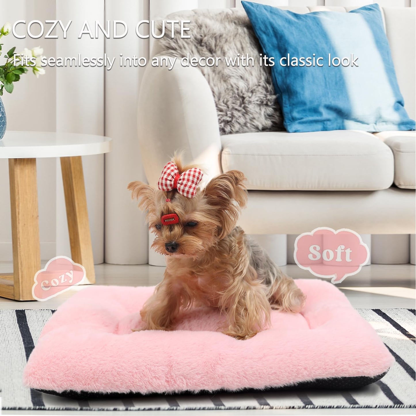 Dog Crate Bed Washable Dog Beds for XX-Small Dogs Deluxe Thick Faux Fur Fluffy Comfy Kennel Pad Anti-Slip Pet Sleeping Mat,Indoor Puppy Mattress Cat Kitten Cute Cushion Fit Crates 18 x 12 Inch,Pink