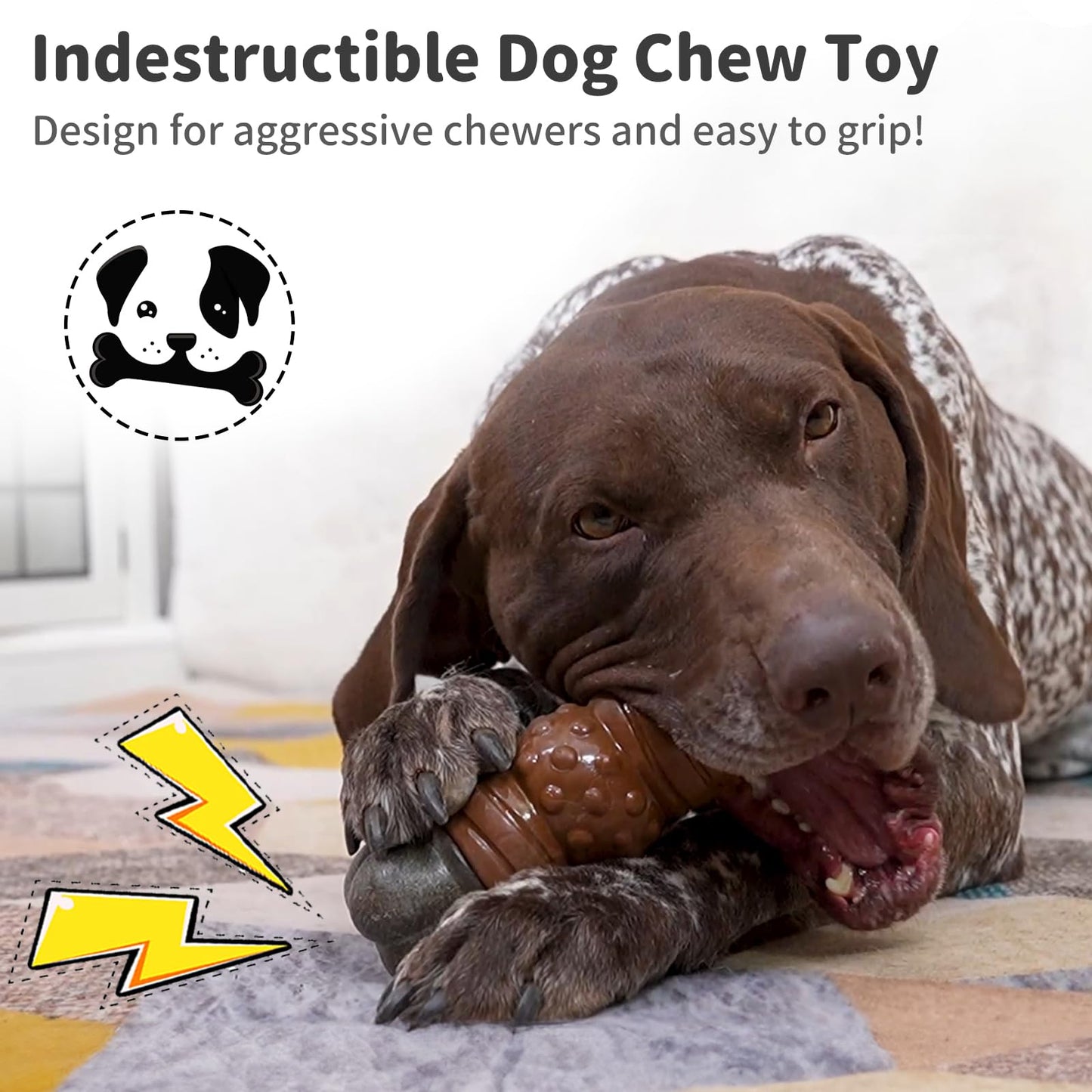 JoyBruko Dog Toys for Aggressive Chewers, Indestructible Squeaky Chew Toy to Keep Them Busy, Tough Nylon & Rubber Pitbull Bones for Training and Teeth Cleaning, Reduce Boredom for Medium Large Breed