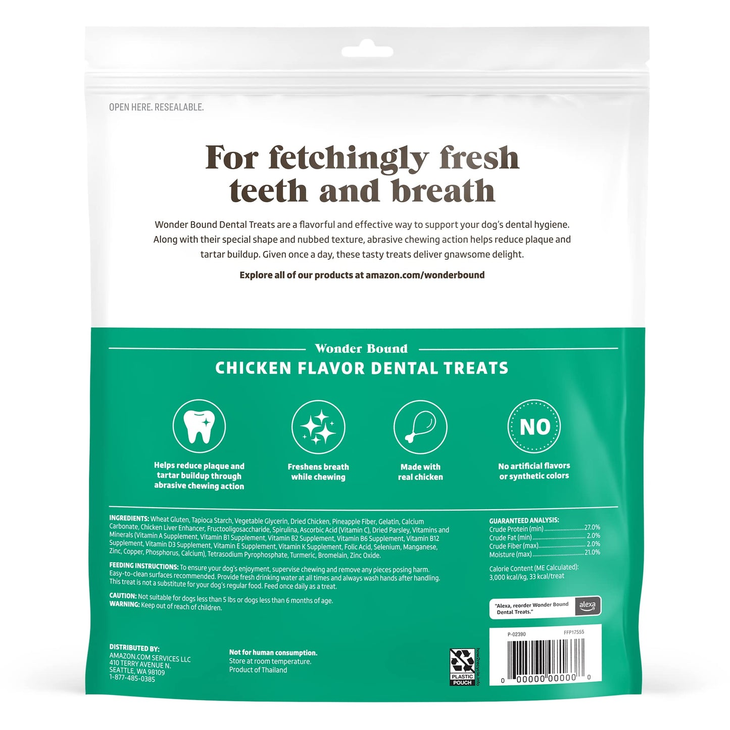 Amazon Brand - Wonder Bound Dog Dental Treats for Tiny Dogs (5-15 lbs), Real Chicken Flavor, Nubbed Texture for Plaque & Tartar Control, Freshens Breath While Chewing, 125 Count (Pack of 1)