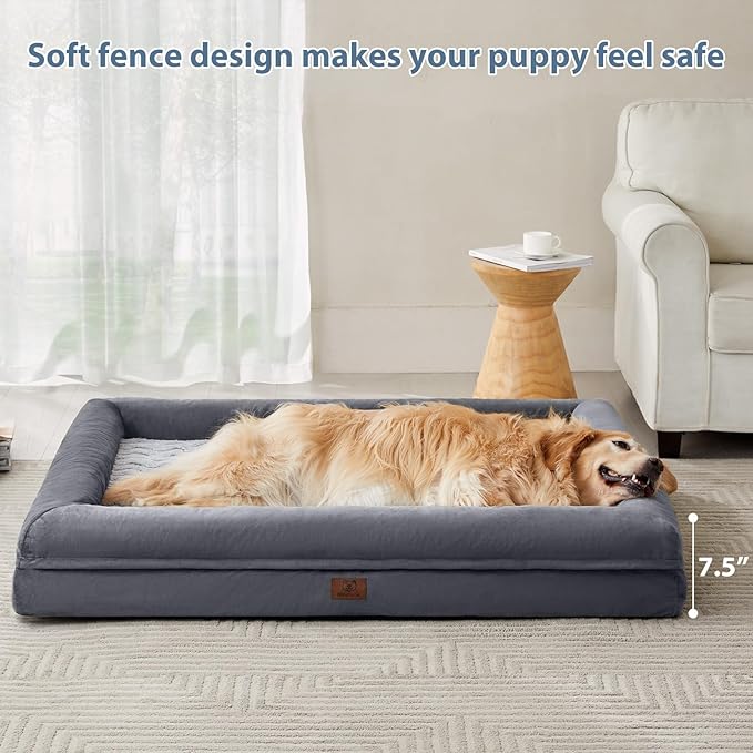 WNPETHOME XXXL Big Dog Bed, Washable Dog Couch with Removable Waterproof Cover, Orthopedic Large Pet Sofa Bed with Bolster Sides for Sleeping
