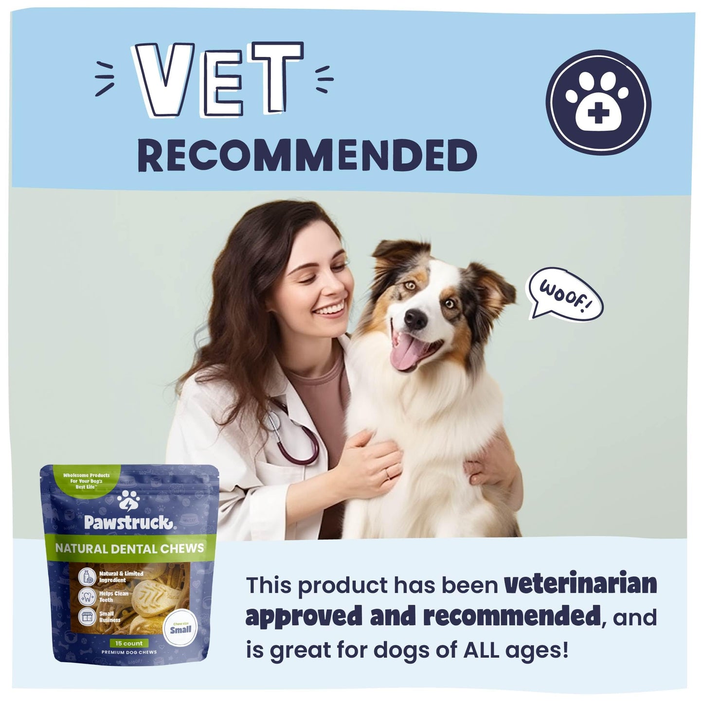 Pawstruck Natural Dental Chews for Small Medium Dogs & Puppies - Vet Recommended Brush Stick Treats Made in USA Breath Freshener to Improve Oral Hygiene & Clean Teeth - 15 Count - Packaging May Vary