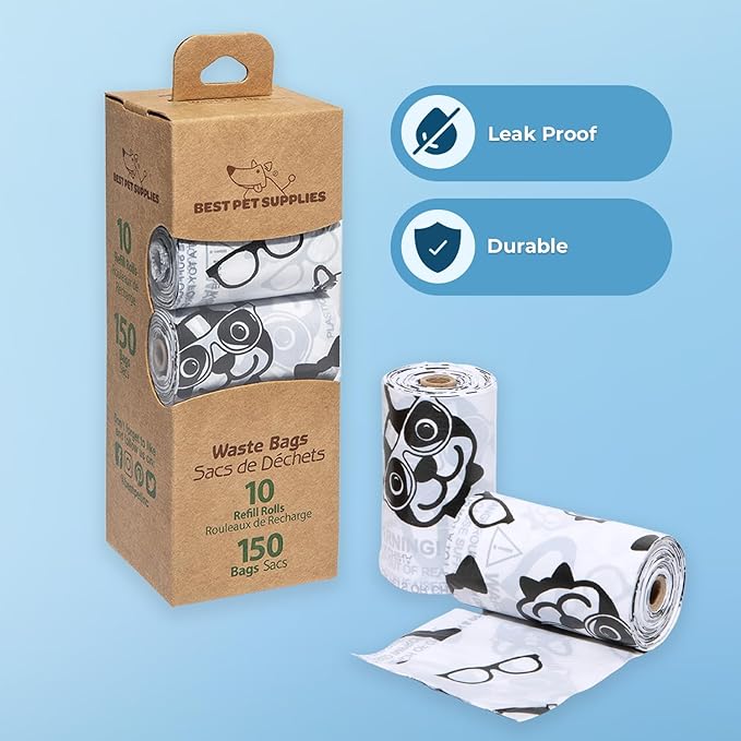 Best Pet Supplies Dog Poop Bags (240 Bags) for Waste Refuse Cleanup, Doggy Roll Replacements for Outdoor Puppy Walking and Travel, Leak Proof and Tear Resistant, Thick Plastic - White