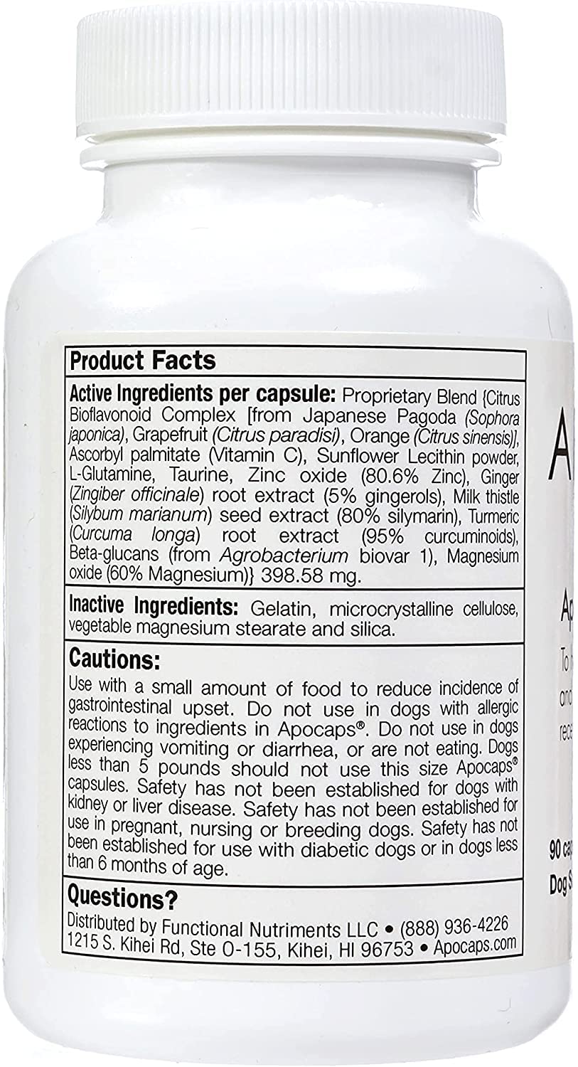 Apocaps CX Apoptogen Formula for Dogs (90 Capsules) - Supports Normal Levels of Apoptosis + Human Grade Ingredients Including Citrus Bioflavonoids, Silymarin, Curcumin and Turmeric + Biovadex