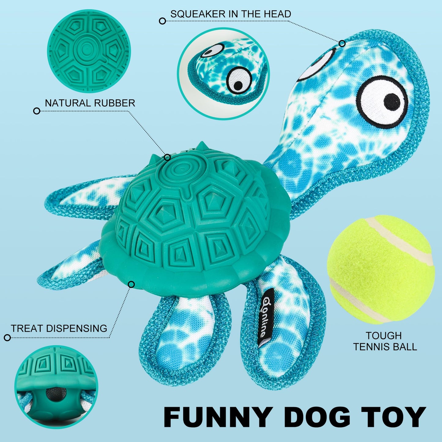 Qonline Dog Chew Toys,Puppy Teeth Chew Toys Durable Rubber Material Turtle Shape Dog Toys with 2 Tennis Ball (Green)