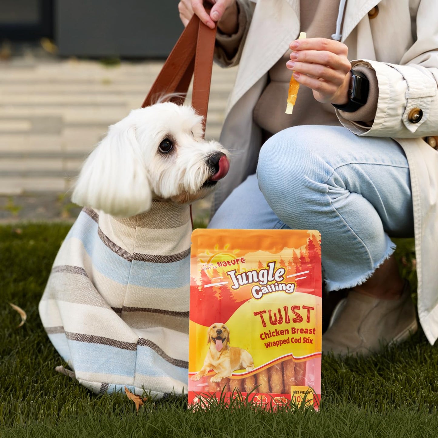 Jungle Calling Rawhide Free Treats for Dogs, Chicken Wrapped Cod Sticks Dog Treats, Soft Chewy Snacks for Training Rewards, 10.6 oz (Chicken)