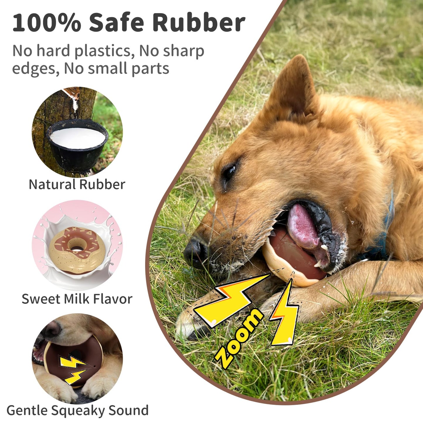 JoyBruko Dog Toys for Aggressive Chewers, Indestructible Squeaky Chew Toy to Keep Them Busy, Interactive Rubber Donut with Milk Flavor & Bounce, Teeth Cleaning for Small Medium Large Breed, Brown