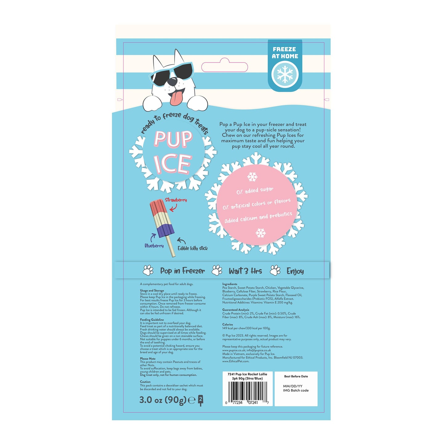 SPOT Pup Ice- Ready to Freeze at Home Dog Treats-Edible Chews for Medium Breed Dogs & Puppies with Real Chicken to Keep Your Pup Cool Year Round, Rocket Lollies Strawberry & Blueberry Flavor, 2pcs