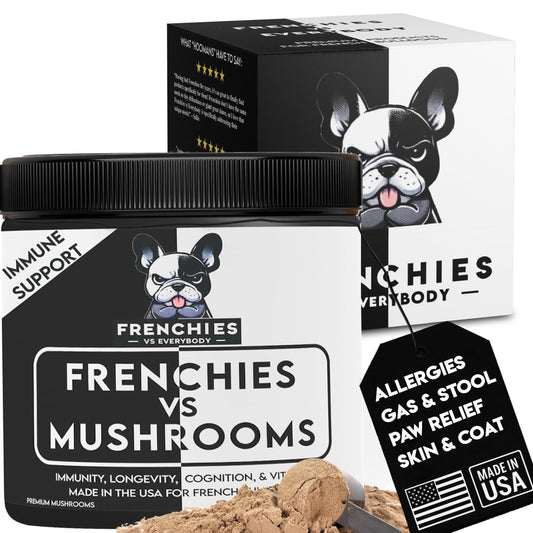 French Bulldog Optimized Mushroom Supplement for Dogs w/Turkey Tail Mushroom, Omega-3, Organic Turmeric – Mushroom Powder Super Food Topper for Dog Immune Support, Digestion, Allergies & Longevity