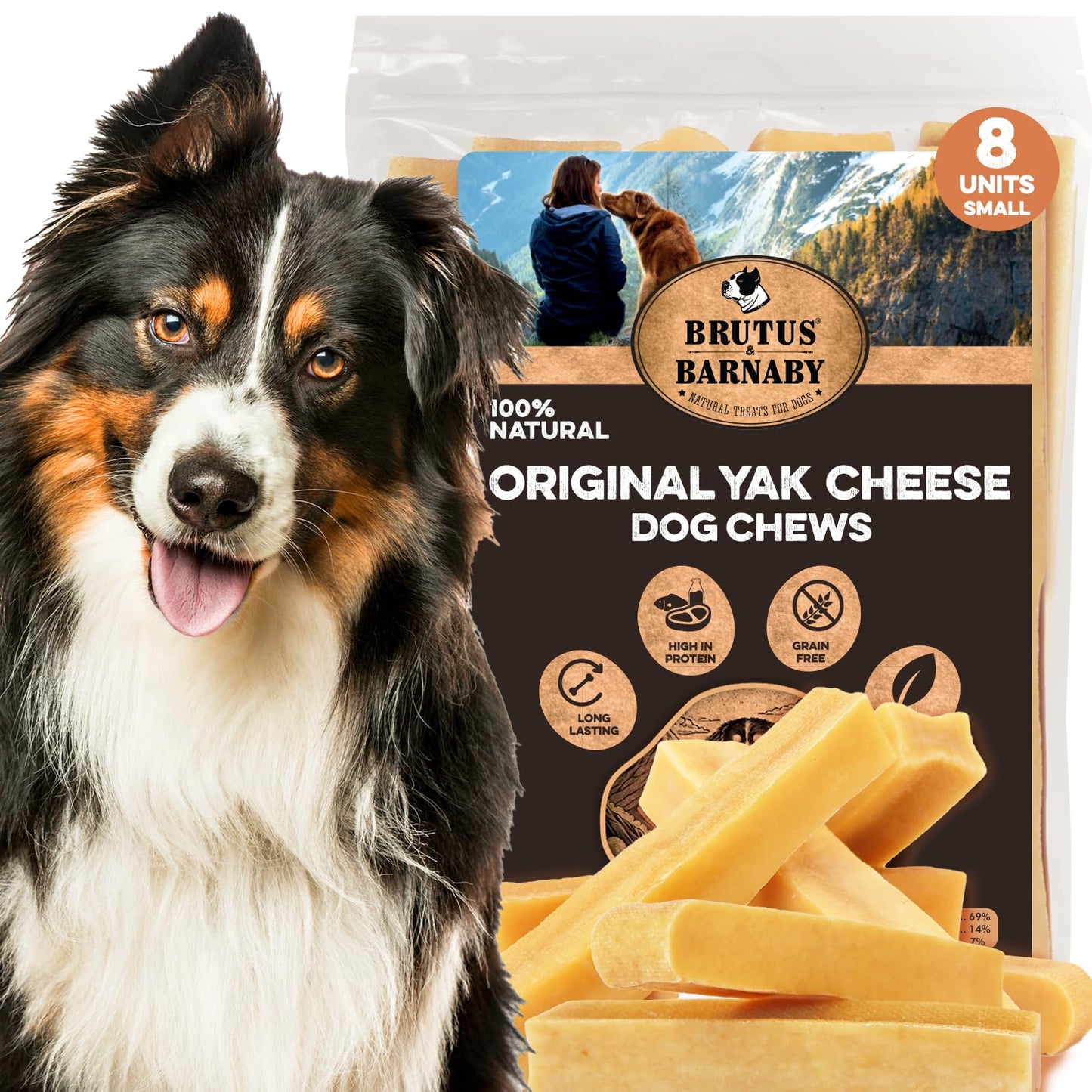 BRUTUS & BARNABY Yak Cheese Himalayan Dog Chews for Aggressive Chewers – Rich in Nutrients, Long Lasting Yak Chews for Small to Large Dogs.(8-pk)