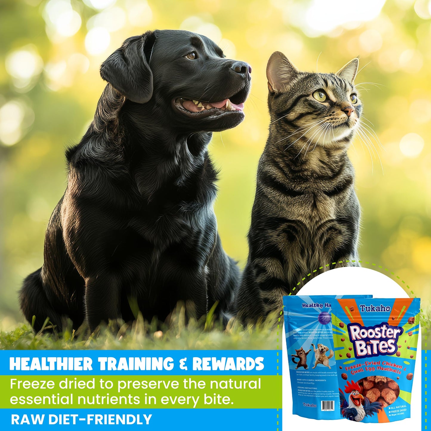 Rooster Bites Chicken Quail Egg Dog & Cat Treats – Only 2 Ingredient Freeze Dried Training Treats - High Protein, All Natural, Made in USA - Picky Eater Approved