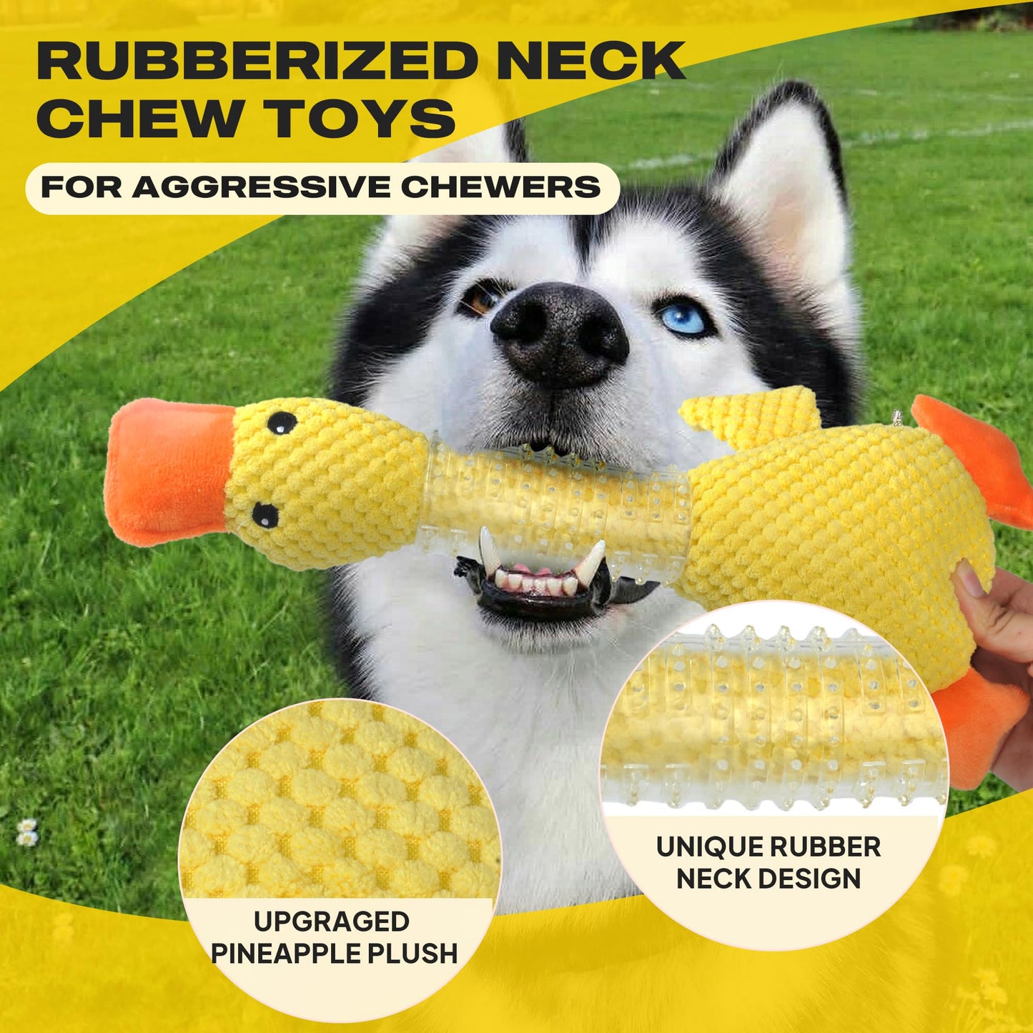Fida 4 FT Dog Leash and Dog Chew Toys for Aggressive Chewers Rubber Neck Set, Squeaky Dog Toys for Large Dogs, Indestructible Dog Toy Durable Puppy Teething Toys Plush Duck Dog Toy to Keep Them Busy