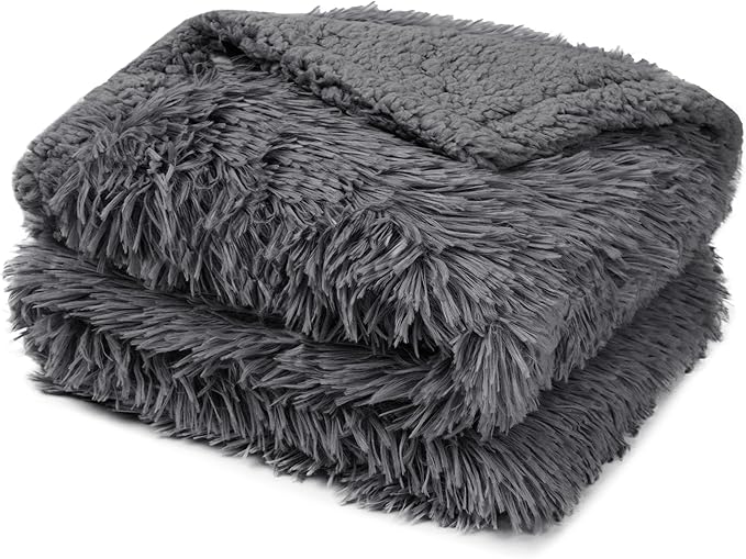 PetAmi Waterproof Dog Blanket for Large Dog, Calming Pet Blanket Bed Couch Cover Protector, Washable Sherpa Faux Fur Throw for Sofa Furniture Protection, Soft Fluffy 60x80 Gray