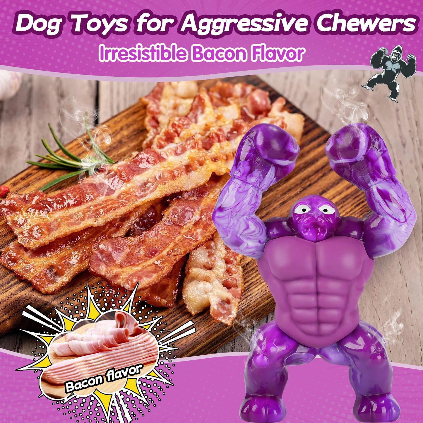 Dog Toys for Aggressive Chewers, Indestructible Chew Toys for Medium Large Breeds(20-80lb), Durable Squeaky Tough Dog Toy to Keep Them Busy (Purple)