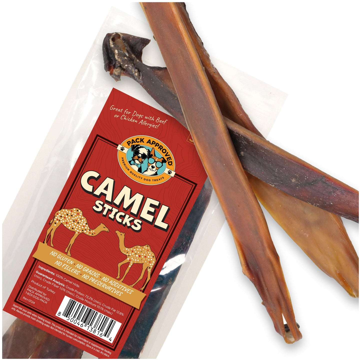 Pack Approved Camel Skin Dog Chews for Aggressive Chewers - Hypoallergenic Natural Collagen Sticks for Dental Health & Protein Boost - Long Lasting Treats for Large Dogs